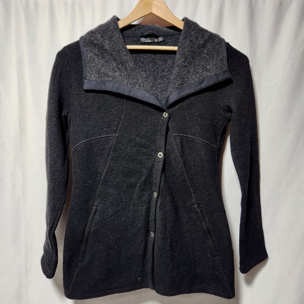 women's PRANA Milana Wool blend Jacket Charcoal Gray asymmetric Snap size XL‎